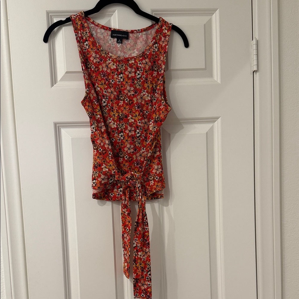 Vibrant Floral Tie-Front Tank Top